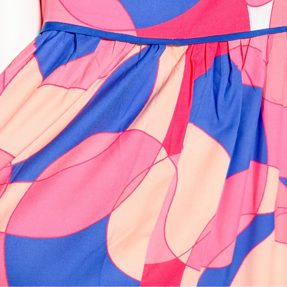 Pink Blue Geometric Resort Maxi Dress Empire Waist Vacation L Pants Store - Picture 6 of 9